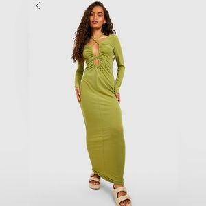 Green Ribbed Bodycon Maxi Dress Boohoo Size 14